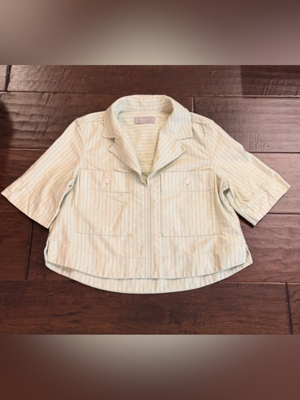 Everlane Cream and Light Blue Striped Kids Shirt Jacket(Love 25)